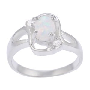 Nhẫn bạc đính đá White Opal Stone