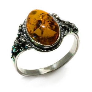 Nhẫn bạc đính đá Orange Amber